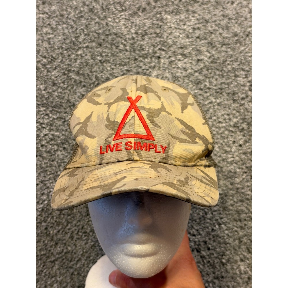 Patagonia Hat Mens OS Tan Camo Live Simply Tent Trucker Mesh Snapback Cap *